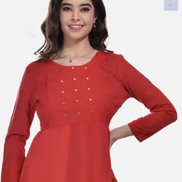 FIMS Pack Of 2 Geometric Embroidered Gathered Detailed Cotton Peplum Tops-picture-37