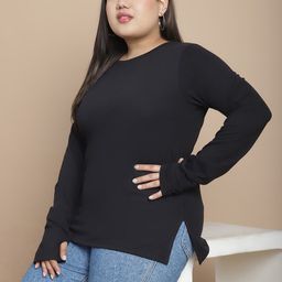 Rigo Plus Size Round Neck Thumb Hole Cotton Top-picture-45