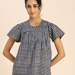 Moomaya Checked Round Neck Cotton Top-picture-5