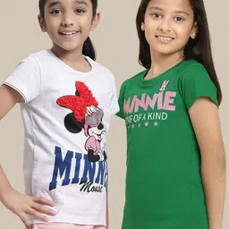 Kids Ville Girls Pack Of 2 Graphic Printed Mickey & Friends Pure Cotton Tshirts-picture-14