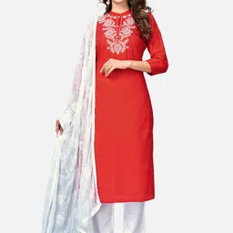 vbuyz KALINI Women Red Floral Embroidered Thread Work Kurta with Trousers & With Dupatta-picture-49