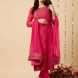 KALINI Women Ethnic Motifs Printed Plus Size Kurta With Trousers & Dupatta-image-50