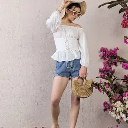 Berrylush Off-Shoulder Tie Ups Detail Bardot Top image 1