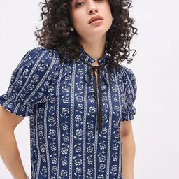 Deewa Women Floral Printed Tie-Up Neck Puff Sleeve Blouson Top-picture-31