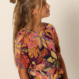 Vero Moda Girls Floral Printed Round Neck Tropical Knitted Blouson Top-picture-29