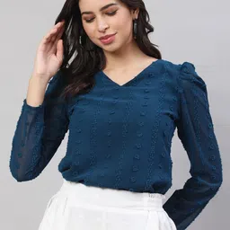 AKIMIA V-Neck Georgette Regular Top image 1