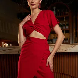 Athena Fit and Flare V-Neck Dress-image-55