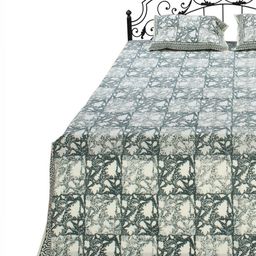 Exotic India Grey & Green Ethnic Motifs 300 TC Queen Bedsheet with 2 Pillow Covers-picture-14