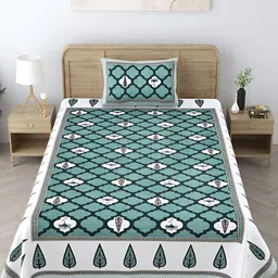 EasyGoods Blue & White Floral 250 TC Single Cotton Bedsheet with 1 Pillow Cover-picture-16