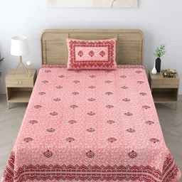 EasyGoods Pink & White Floral 250 TC Single Cotton Bedsheet with 1 Pillow Cover-picture-20
