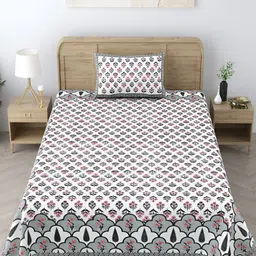 EasyGoods Grey & White Floral 250 TC Single Cotton Bedsheet with 1 Pillow Covers-picture-13