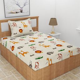 MORADO Off White & Red Conversational 210 TC Single Bedsheet with 1 Pillow Cover-picture-17