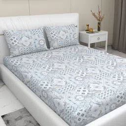 RD TREND Blue & White Printed 210 TC Pure Cotton King Bedsheet & 2 Pillow Covers-picture-36