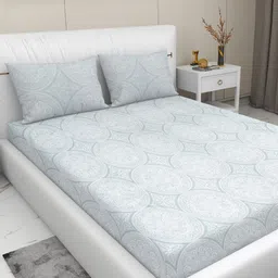 RD TREND Grey & White Printed 210 TC Pure Cotton King Bedsheet & 2 Pillow Covers-picture-18