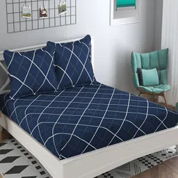 Furnistitchs Blue Geometric Printed Fitted 300 TC King Bedsheet With 2 Pillow Covers image 1