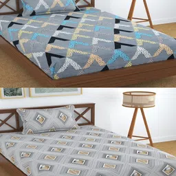 Aura Grey & Beige Printed 180 TC 2 Single Bedsheet with 2 Pillow Covers-image-86
