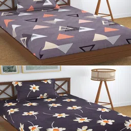 Aura Purple & Orange Printed 180 TC 2 Single Bedsheet with 2 Pillow Covers-picture-14
