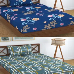 Aura Blue & Green Floral 180 TC 2 Single Bedsheet with 2 Pillow Covers-image-85