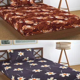 Aura Brown & Black 2 Pieces 180 TC Floral Single Bedsheets with 2 Pillow Covers-picture-17