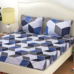Supreme Home Collective Blue Printed 144 TC Queen Bedsheet with 2 Pillow Covers-image-17