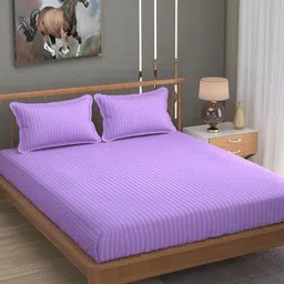 Bromwick Lavender Striped Cotton 210 TC Queen Bedsheet With 2 Pillow Covers-picture-13