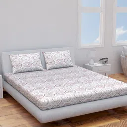 Himeya Pink & White Geometric Cotton 120 TC Queen Bedsheet With 2 Pillow Covers-image-5