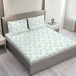 Layers Aria White & Blue Floral Microfiber 120 GSM Double Queen Bedsheet Set-2.54m x 2.23m-image-28