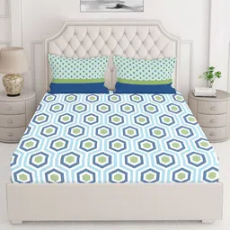Layers Green & Blue 230 TC Geometric Queen Bedsheet with 2 Pillow Covers-picture-31