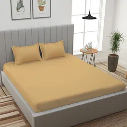 Story@home Beige Solid 300 TC Cotton 1 King Bedsheet with 2 Pillow Covers-picture-38
