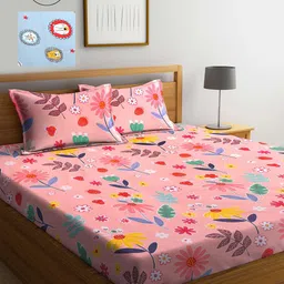 KLOTTHE Pink & Yellow Floral 210 TC 2 King Bedsheet with 4 Pillow Covers-image-57