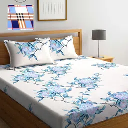 KLOTTHE White & Blue Floral 210 TC 2 King Bedsheet with 4 Pillow Covers-image-41