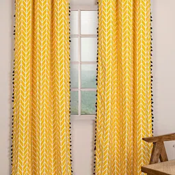 HOMEMONDE 2 Pieces Cotton Chevron Print Room Darkening Long Door Curtains With Tassels-picture-14