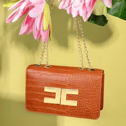 Styli Women Brown Textured Embellished Sling Bag image 1