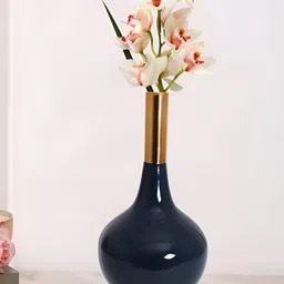 Decor de Maison Teal & God Toned Blue Brass Flower Vase-picture-23