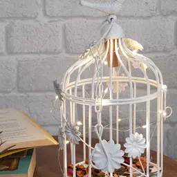 Homesake Decorative White Bird Cage Showpiece With Hanging Chain image 1