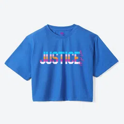 JUSTICE Girls Typography Printed Round Neck Pure Cotton Boxy Fit T-shirt-picture-53