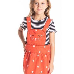Cherry Crumble Girls Orange & White Floral Embroidered Corduroy Pinafore Dress-picture-33