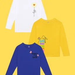 NUSYL Girls Pack Of 3 Typography Printed T-shirt-picture-22