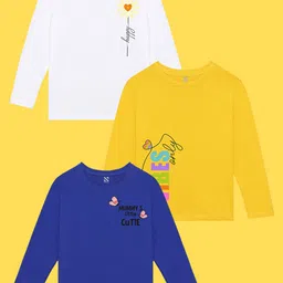 NUSYL Girls Pack of 3 White & Yellow Printed T-shirt-image-26