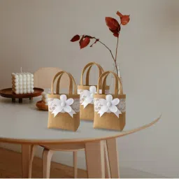 JASMEY HOMES Pack Of 3 Burlap Lace Flower Gift Basket Style Handbag - White-picture-32