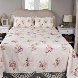 maspar Peach Floral Print 300 TC Cotton King Size Bed Sheet with 2 Pillow Covers Sensory Bloom Collection-picture-47