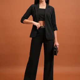 Tokyo Talkies Black Round Neck Top Blazer & Trousers Co-Ords-picture-0