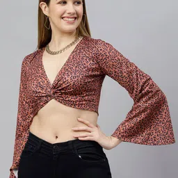 FLAMBOYANT Brown Animal Print Crop Top-picture-22