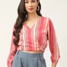 ROOTED Red Striped Wrap Crop Top-picture-23