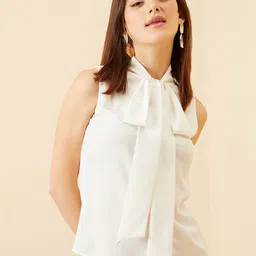 Berrylush Tie-Up Neck Sleeveless Regular Top-image-5