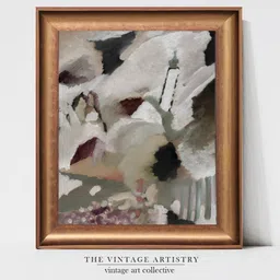 THE VINTAGE ARTISTRY White & Green Stroky Waves Pale Light Abstract Painting Wall Art-picture-21