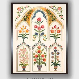 INDIAN CLASSIC ART Cream Colored & Red Floral Printed Framed Wall Art-image-11