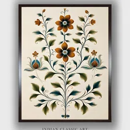 INDIAN CLASSIC ART Cream & Green Floral Wood Painting Wall Art-picture-38