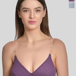 Aimly Pack of 2 Cotton Non-Padded Low Coverage Trasparent Straps Bra 114_PURPLE_GREY_P2-picture-32
