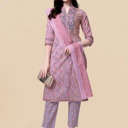 KALINI Floral Printed Gotta Patti Pure Cotton Kurta With Trousers & Dupatta-picture-33
